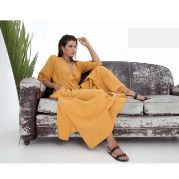 Bird & Knoll Alijandra Maxi Dress XS Yellow NWT - Picture 1 of 15